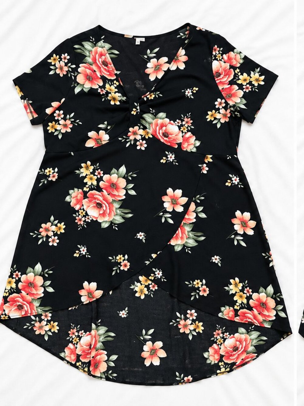 Black Floral High Low Wrap Dress Plus Size 5XL